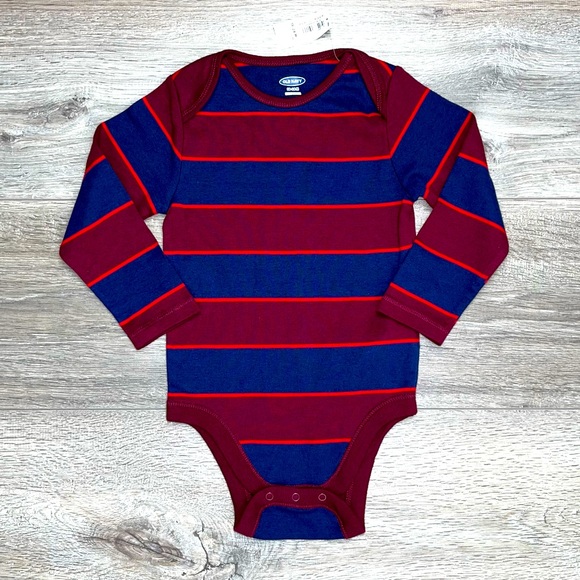NWT Old Navy Striped Onesie Bodysuit 18-24 Months Blue Maroon - Picture 2 of 10